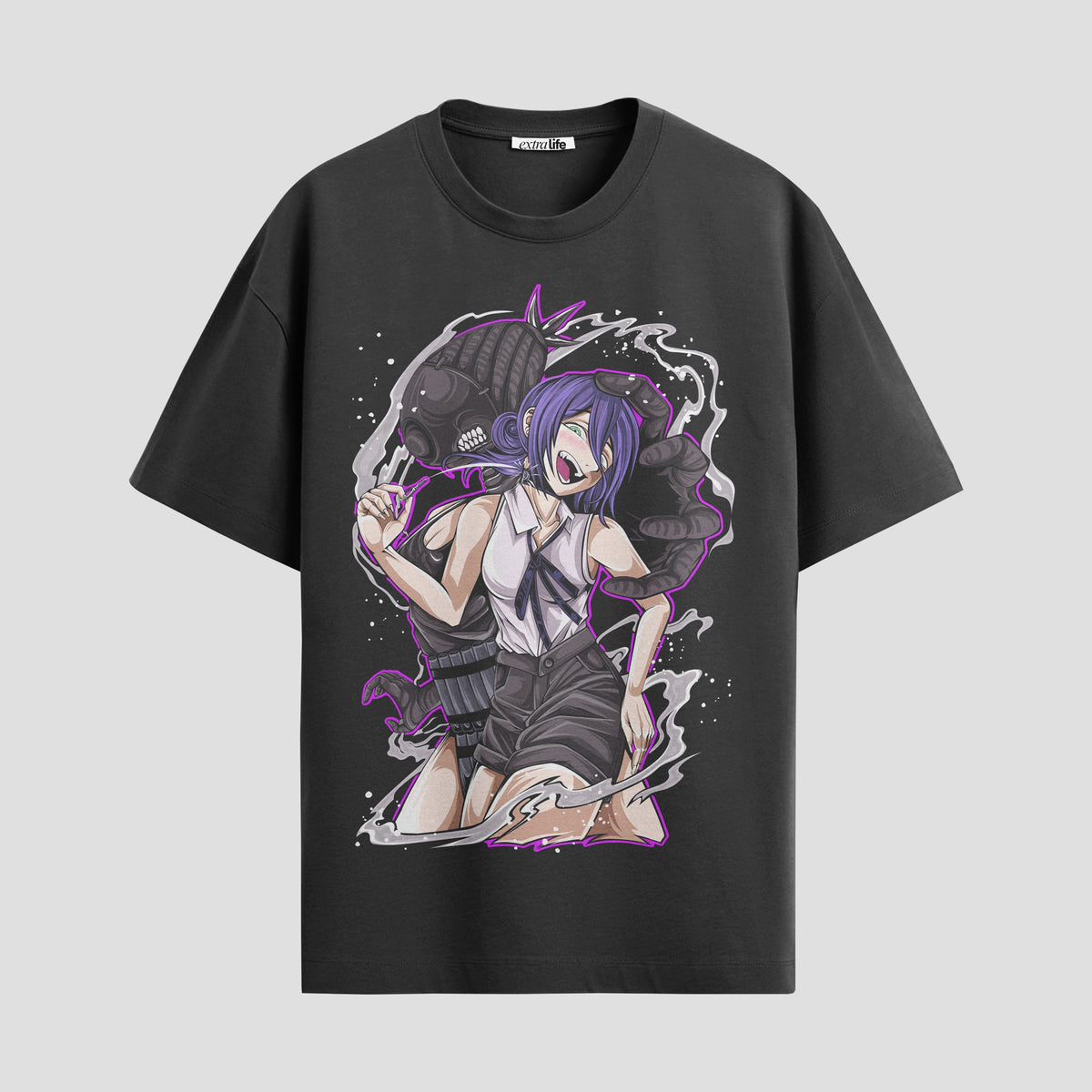 Playera urbana de anime y gaming ExtraLife MX, corte Classic Premium unisex ligero y transpirable en color Deep Black y Pure White, ropa de uso diario para gym y casual.