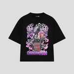 Playera streetwear premium de anime y gaming ExtraLife MX, corte boxy oversized drop shoulder heavyweight en color Deep Black y Off-White, moda urbana mexicana de culto.