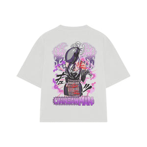 Playera streetwear premium de anime y gaming ExtraLife MX, corte boxy oversized drop shoulder heavyweight en color Deep Black y Off-White, moda urbana mexicana de culto.