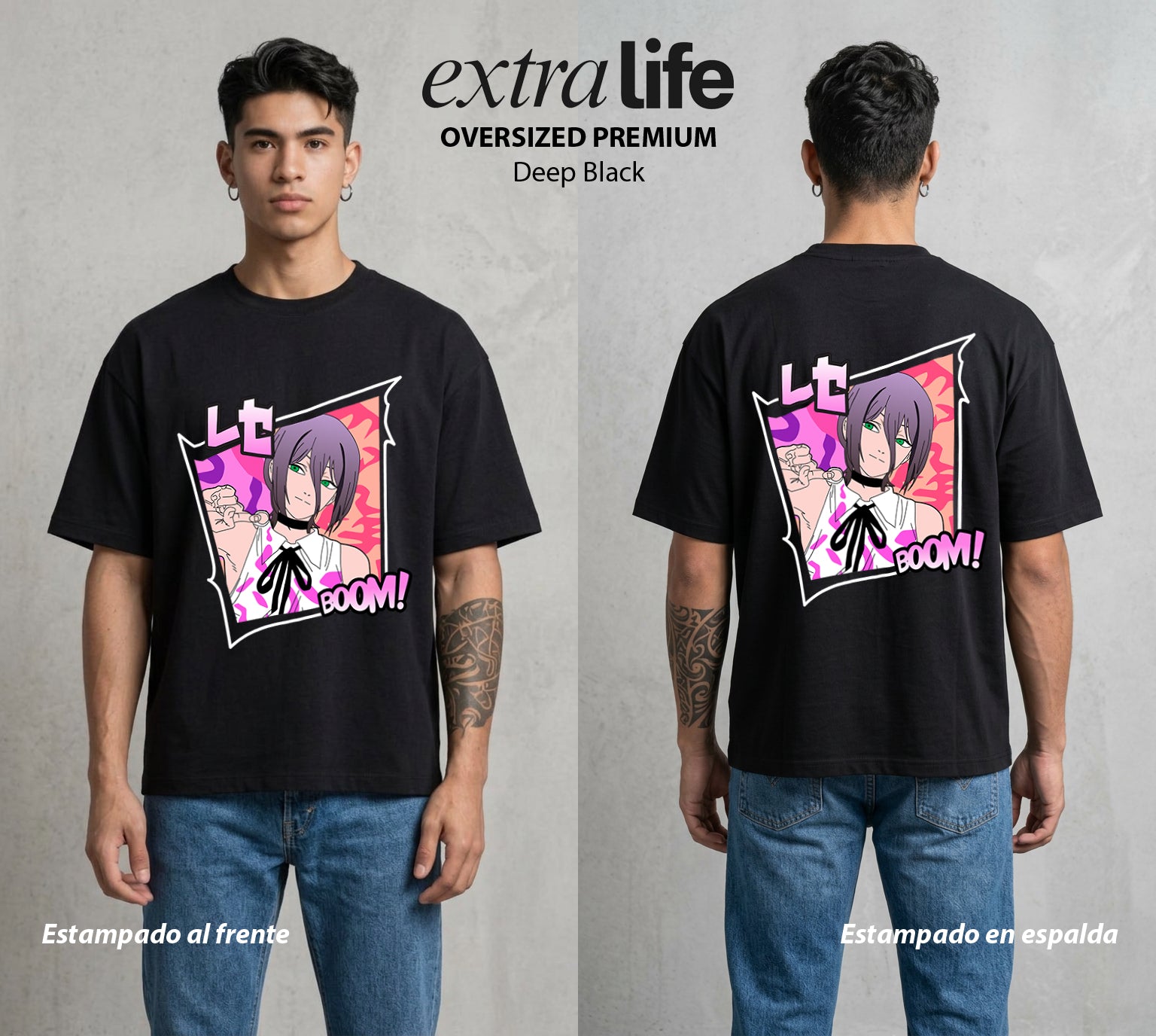 El Contrato Infernal | Bomba y Sentimientos #00485 - Playera Oversized Premium | Deep Black - Foto en modelo