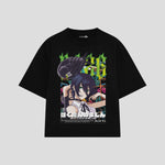 Playera streetwear premium de anime y gaming ExtraLife MX, corte boxy oversized drop shoulder heavyweight en color Deep Black y Off-White, moda urbana mexicana de culto.
