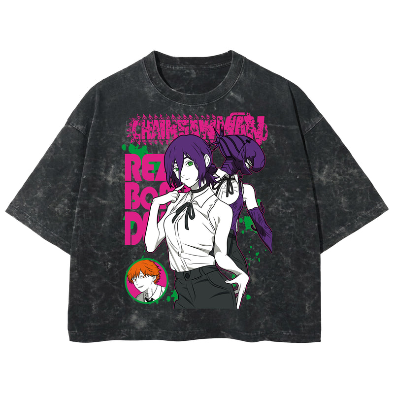 Playera streetwear premium de anime y gaming ExtraLife MX, corte boxy deluxe mineral wash heavyweight en color Acid Wash, moda urbana mexicana de culto.