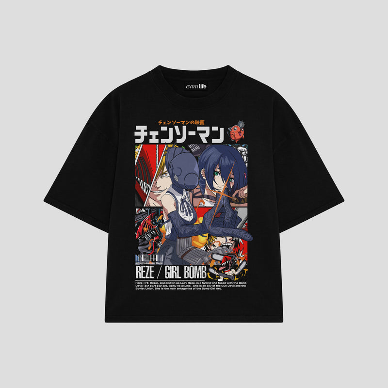 Playera streetwear premium de anime y gaming ExtraLife MX, corte boxy oversized drop shoulder heavyweight en color Deep Black y Off-White, moda urbana mexicana de culto.
