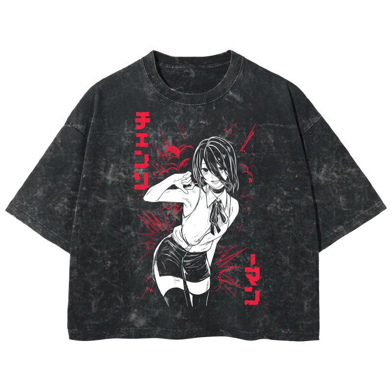 Playera streetwear premium de anime y gaming ExtraLife MX, corte boxy deluxe mineral wash heavyweight en color Acid Wash, moda urbana mexicana de culto.