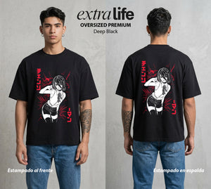 El Contrato Infernal | Bomba y Sentimientos #00489 - Playera Oversized Premium | Deep Black - Foto en modelo