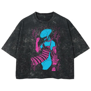 Playera streetwear premium de anime y gaming ExtraLife MX, corte boxy deluxe mineral wash heavyweight en color Acid Wash, moda urbana mexicana de culto.