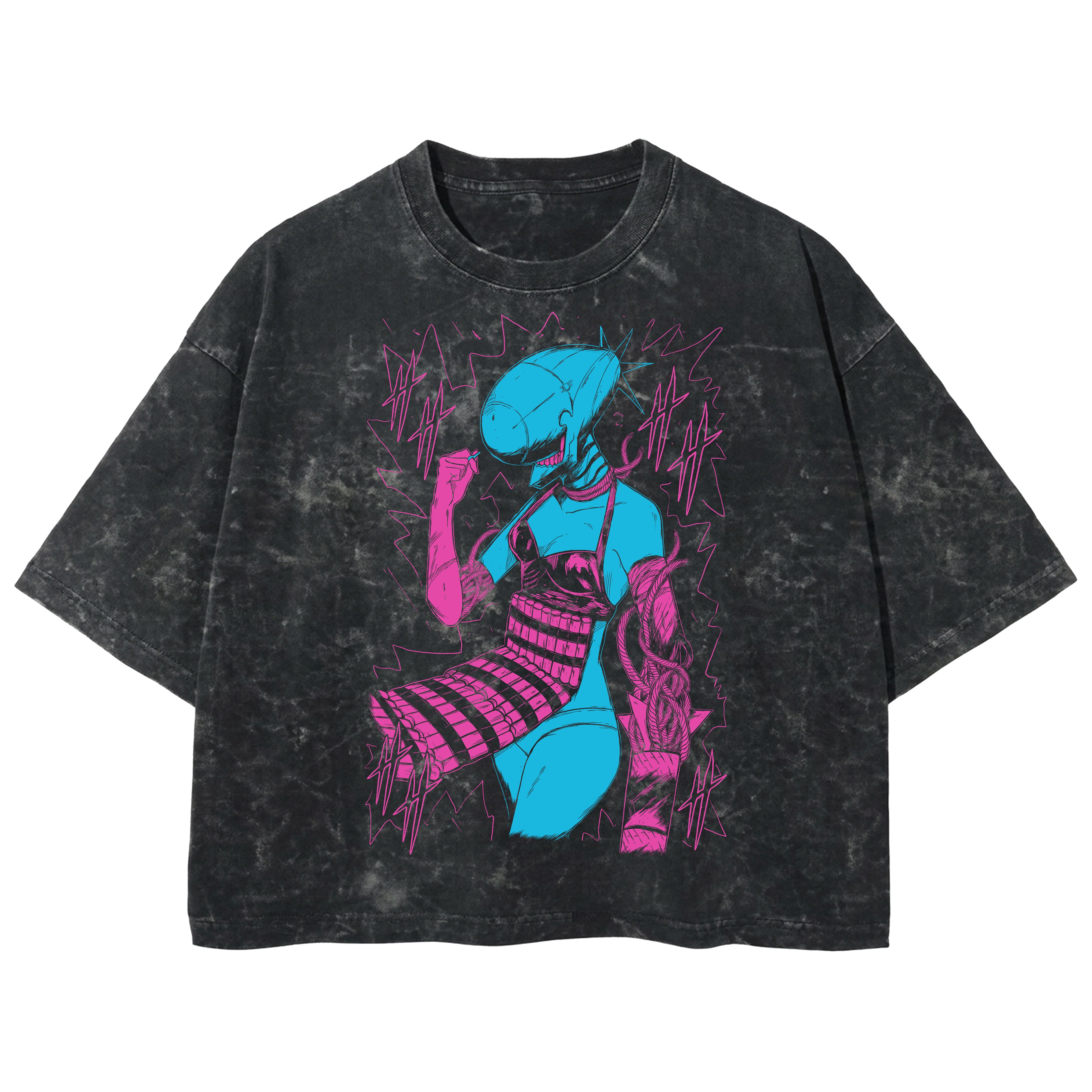 Playera streetwear premium de anime y gaming ExtraLife MX, corte boxy deluxe mineral wash heavyweight en color Acid Wash, moda urbana mexicana de culto.