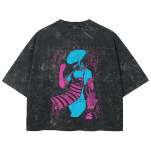 Playera streetwear premium de anime y gaming ExtraLife MX, corte boxy deluxe mineral wash heavyweight en color Acid Wash, moda urbana mexicana de culto.