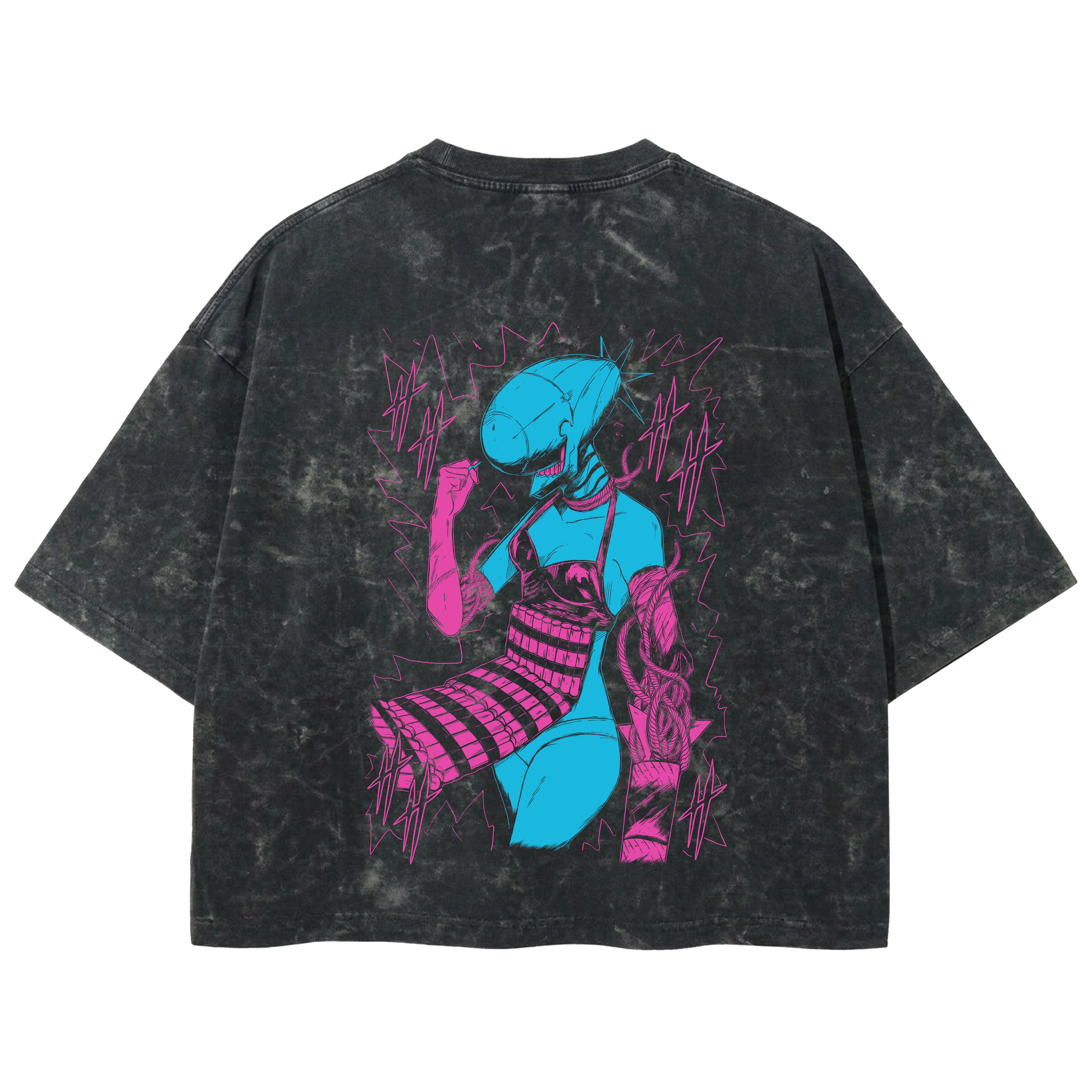Playera streetwear premium de anime y gaming ExtraLife MX, corte boxy deluxe mineral wash heavyweight en color Acid Wash, moda urbana mexicana de culto.