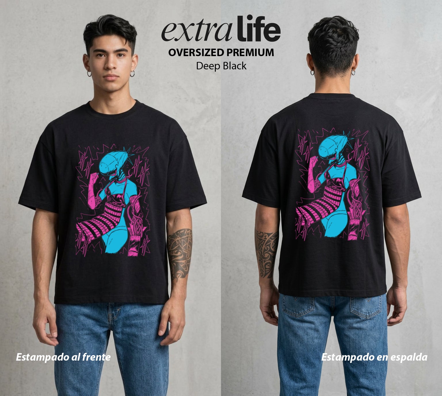 El Contrato Infernal | La Chica Explosiva #00492 - Playera Oversized Premium | Deep Black - Foto en modelo
