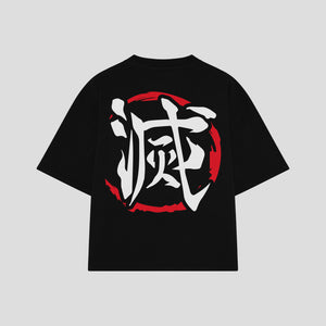 Playera streetwear premium de anime y gaming ExtraLife MX, corte boxy oversized drop shoulder heavyweight en color Deep Black y Off-White, moda urbana mexicana de culto.