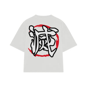 Playera streetwear premium de anime y gaming ExtraLife MX, corte boxy oversized drop shoulder heavyweight en color Deep Black y Off-White, moda urbana mexicana de culto.