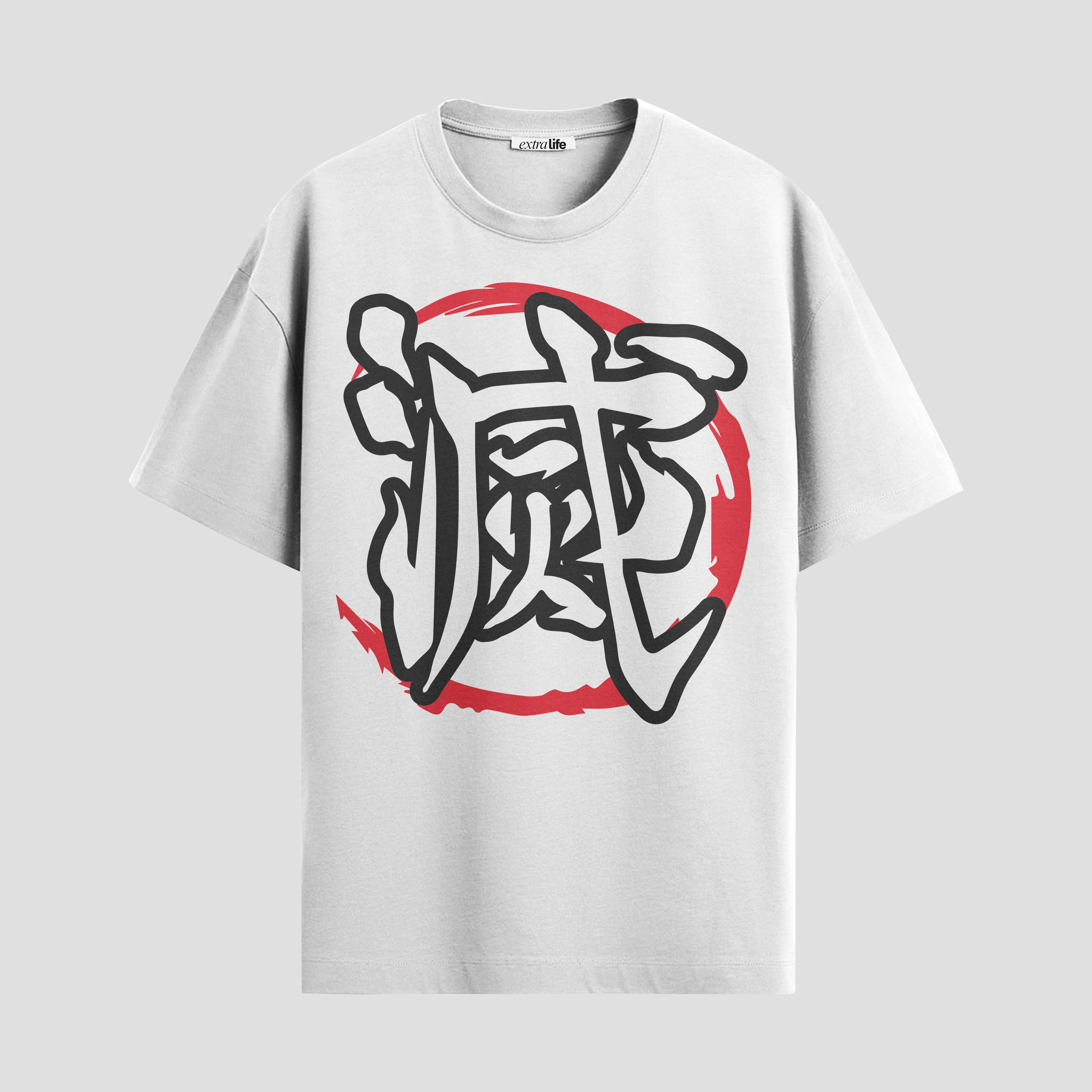 Playera urbana de anime y gaming ExtraLife MX, corte Standard Fit unisex ligero y transpirable en color Deep Black y Pure White, ropa de uso diario para gym y casual.