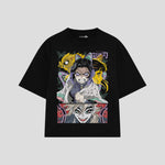 Playera streetwear premium de anime y gaming ExtraLife MX, corte boxy oversized drop shoulder heavyweight en color Deep Black y Off-White, moda urbana mexicana de culto.