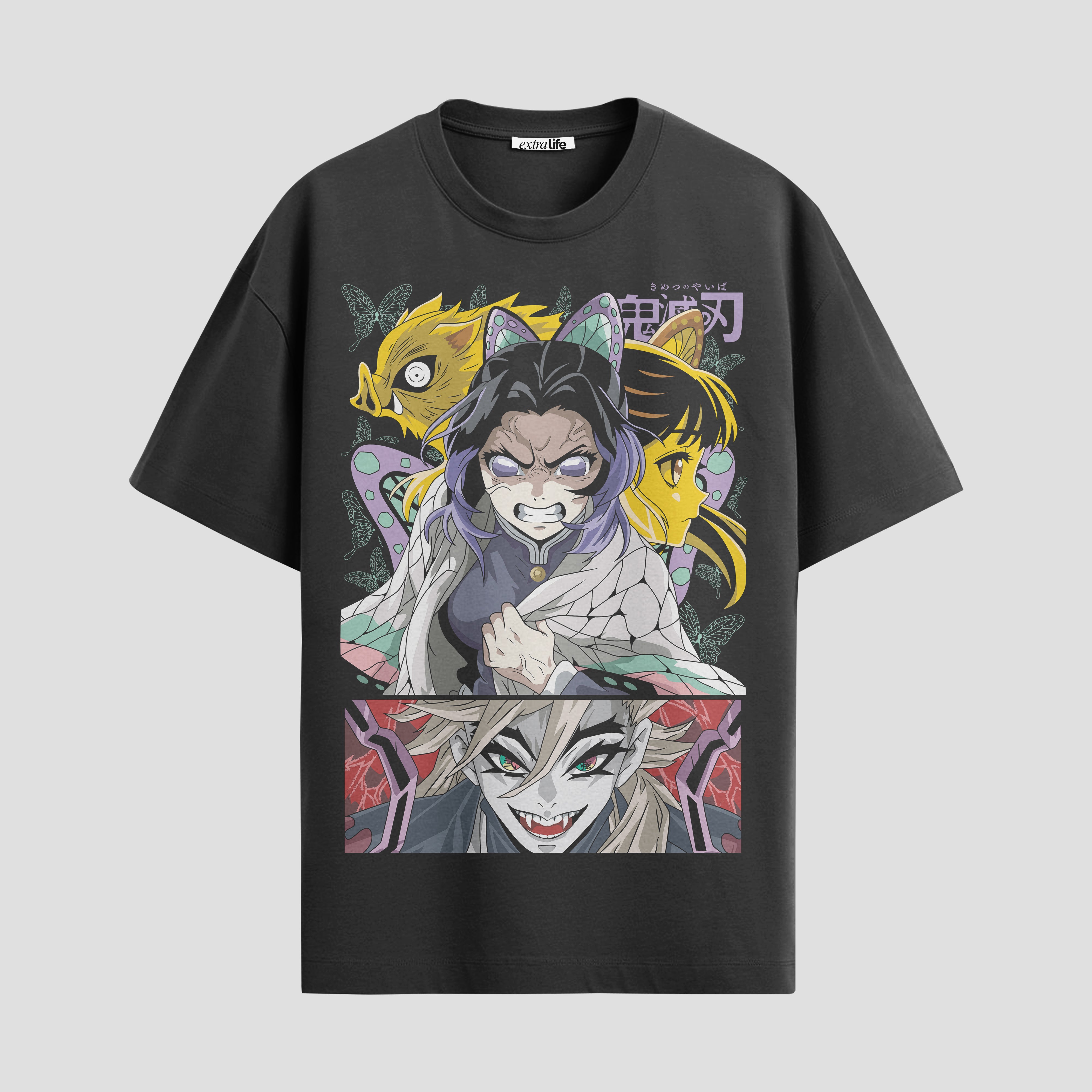 Playera urbana de anime y gaming ExtraLife MX, corte Standard Fit unisex ligero y transpirable en color Deep Black y Pure White, ropa de uso diario para gym y casual.
