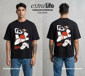 El Contrato Infernal | Las Sierras del Bien del Corazon #00496 - Playera Oversized Premium | Deep Black - Foto en modelo