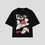 Playera streetwear premium de anime y gaming ExtraLife MX, corte boxy oversized drop shoulder heavyweight en color Deep Black y Off-White, moda urbana mexicana de culto.
