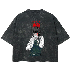 Playera streetwear premium de anime y gaming ExtraLife MX, corte boxy deluxe mineral wash heavyweight en color Acid Wash, moda urbana mexicana de culto.