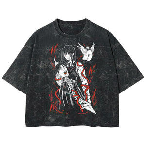 Playera streetwear premium de anime y gaming ExtraLife MX, corte boxy deluxe mineral wash heavyweight en color Acid Wash, moda urbana mexicana de culto.