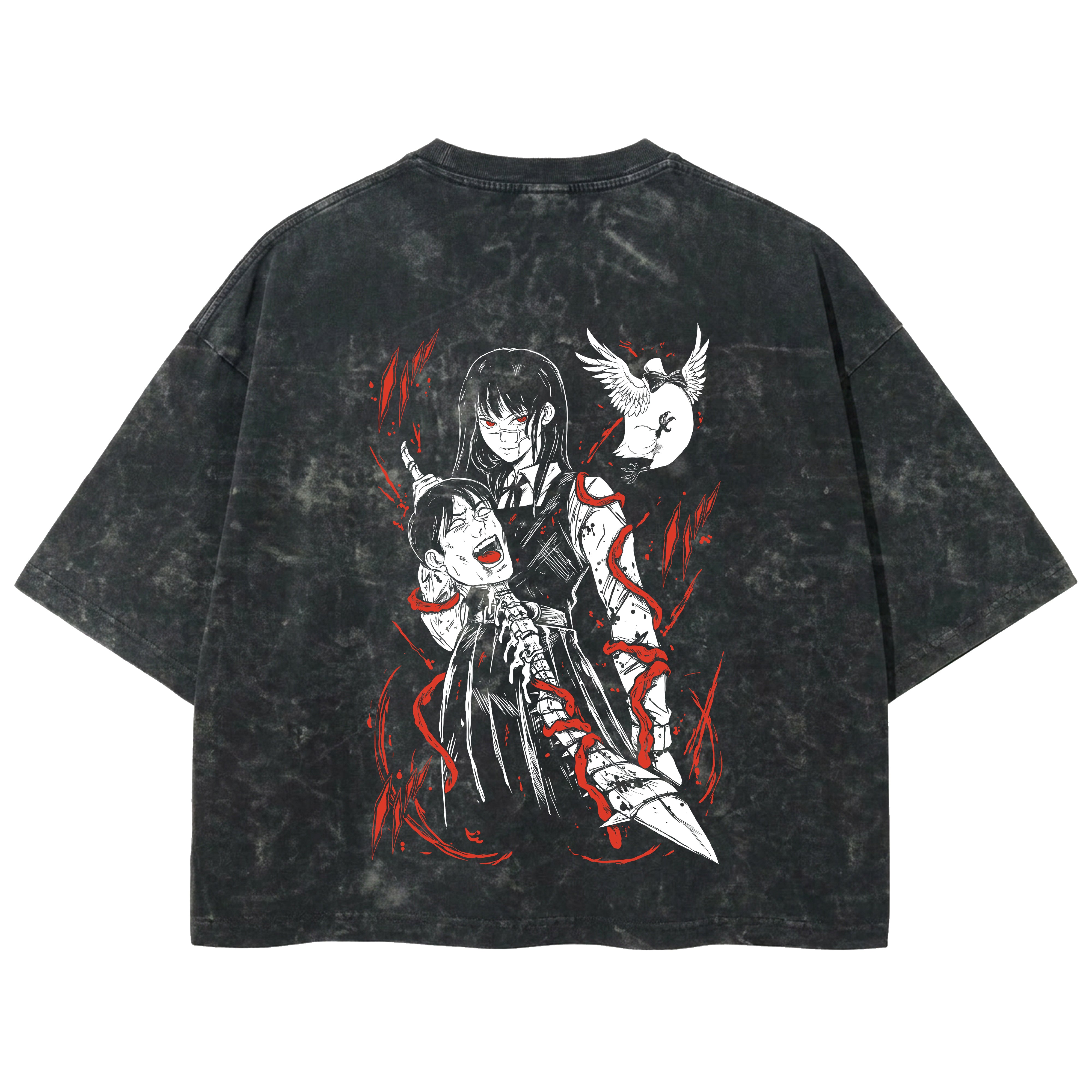 Playera streetwear premium de anime y gaming ExtraLife MX, corte boxy deluxe mineral wash heavyweight en color Acid Wash, moda urbana mexicana de culto.