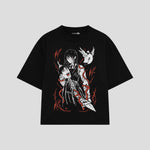 Playera streetwear premium de anime y gaming ExtraLife MX, corte boxy oversized drop shoulder heavyweight en color Deep Black y Off-White, moda urbana mexicana de culto.