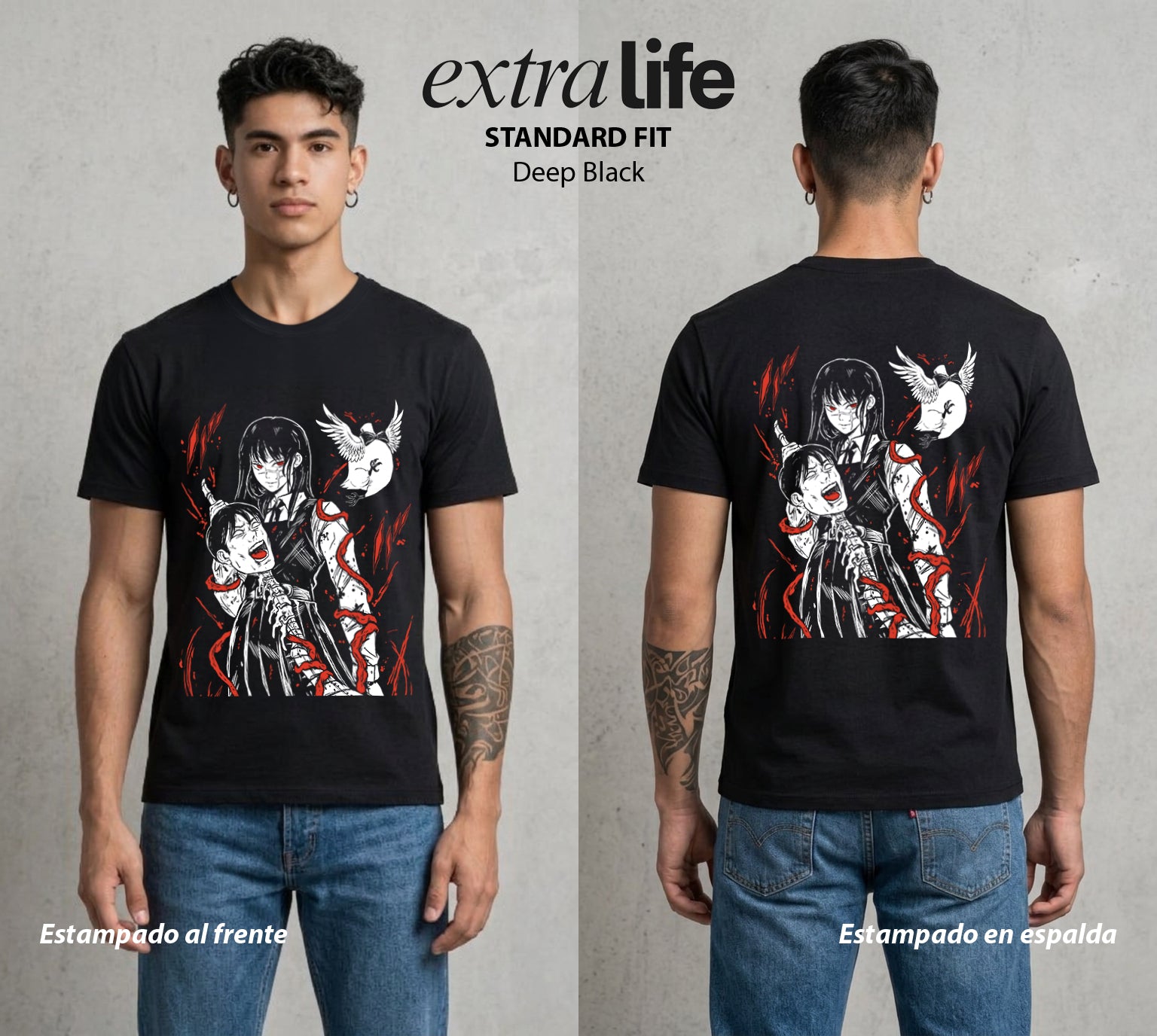 El Contrato Infernal | La Diablo de la Guerra #00498 - Playera Standard Fit | Deep Black - Foto en modelo