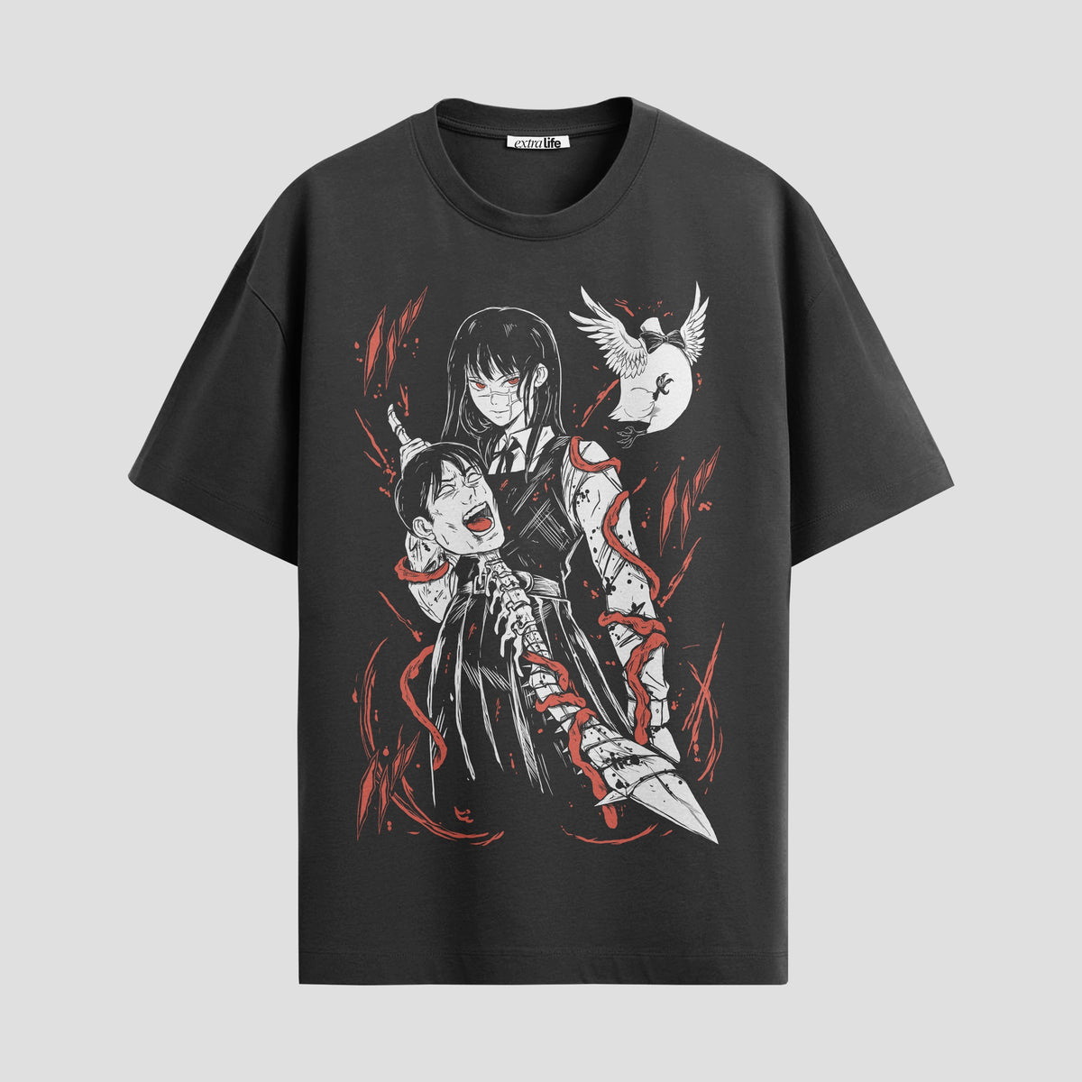 Playera urbana de anime y gaming ExtraLife MX, corte Classic Premium unisex ligero y transpirable en color Deep Black y Pure White, ropa de uso diario para gym y casual.