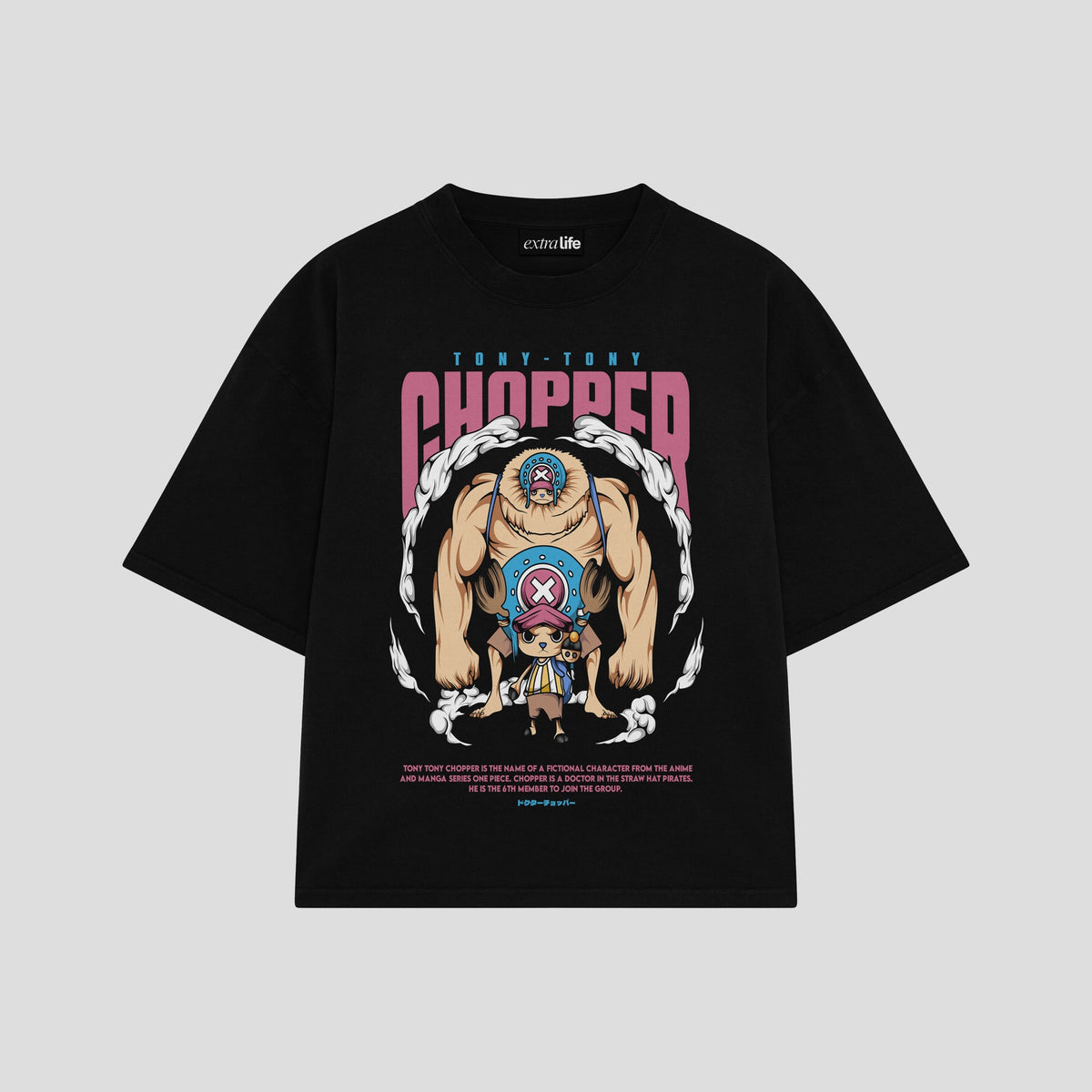 Playera streetwear premium de anime y gaming ExtraLife MX, corte oversized drop shoulder ligero y fresco en color Deep Black y Off-White, moda urbana mexicana de culto.