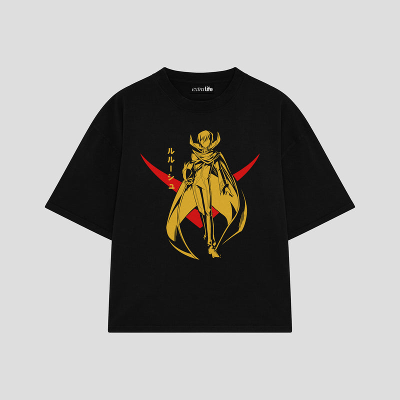 Playera streetwear premium de anime y gaming ExtraLife MX, corte boxy oversized drop shoulder heavyweight en color Deep Black y Off-White, moda urbana mexicana de culto.