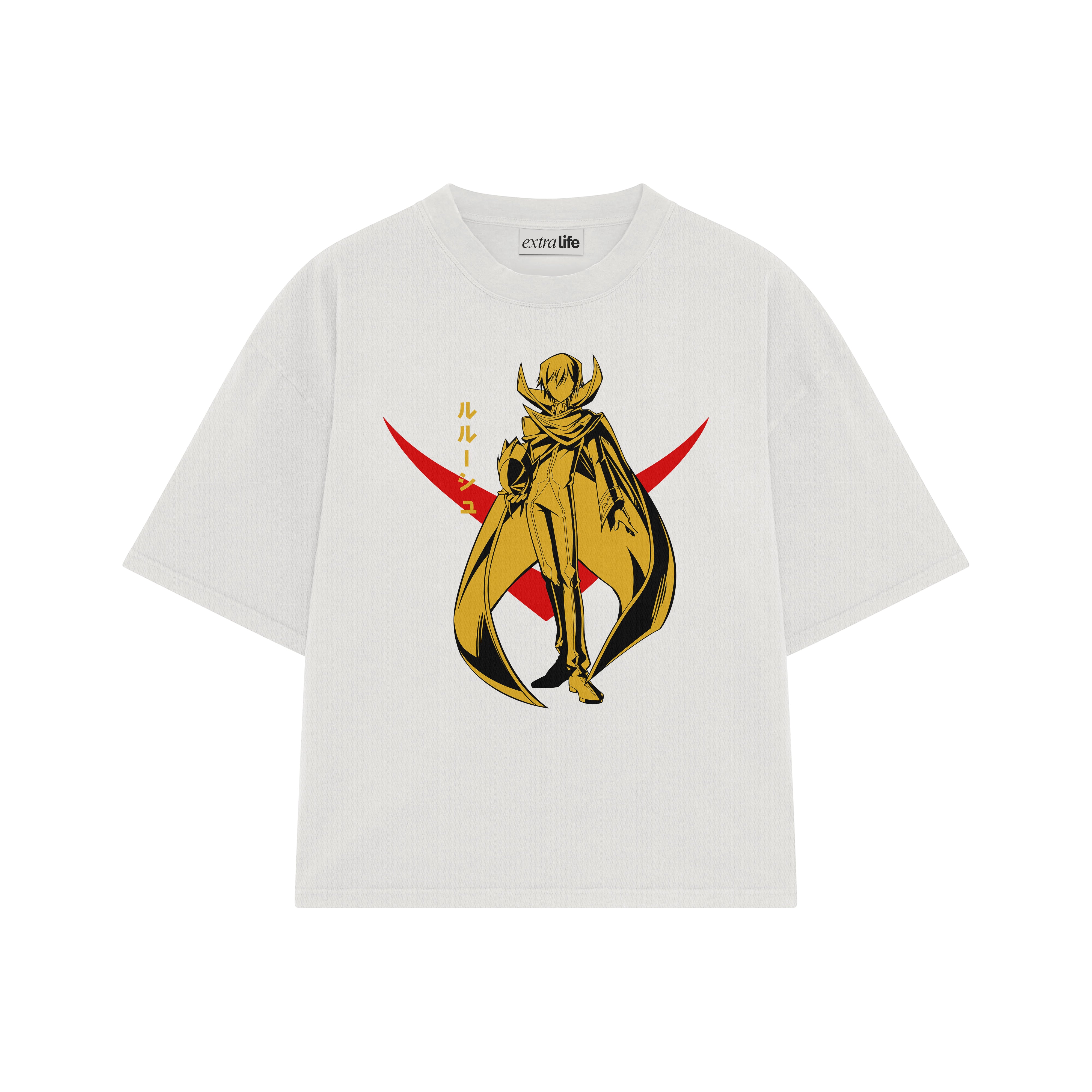 Playera streetwear premium de anime y gaming ExtraLife MX, corte boxy oversized drop shoulder heavyweight en color Deep Black y Off-White, moda urbana mexicana de culto.