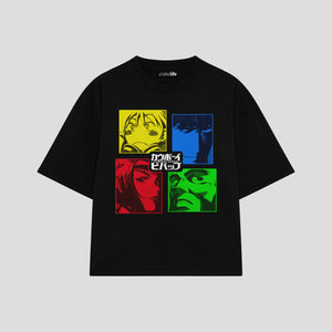 Playera streetwear premium de anime y gaming ExtraLife MX, corte boxy oversized drop shoulder heavyweight en color Deep Black y Off-White, moda urbana mexicana de culto.