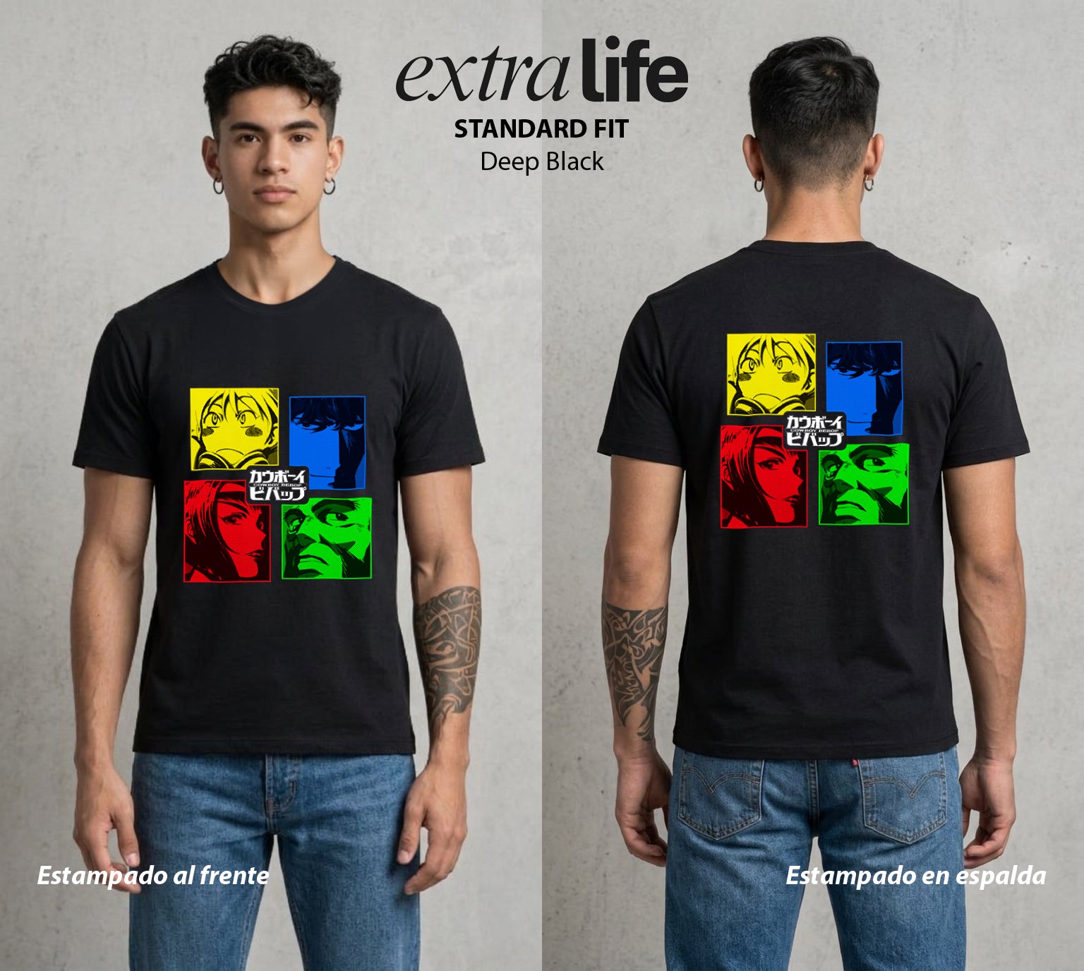 Vaqueros del Espacio | Las Caras del Cosmos #00513 - Playera Standard Fit | Deep Black - Foto en modelo