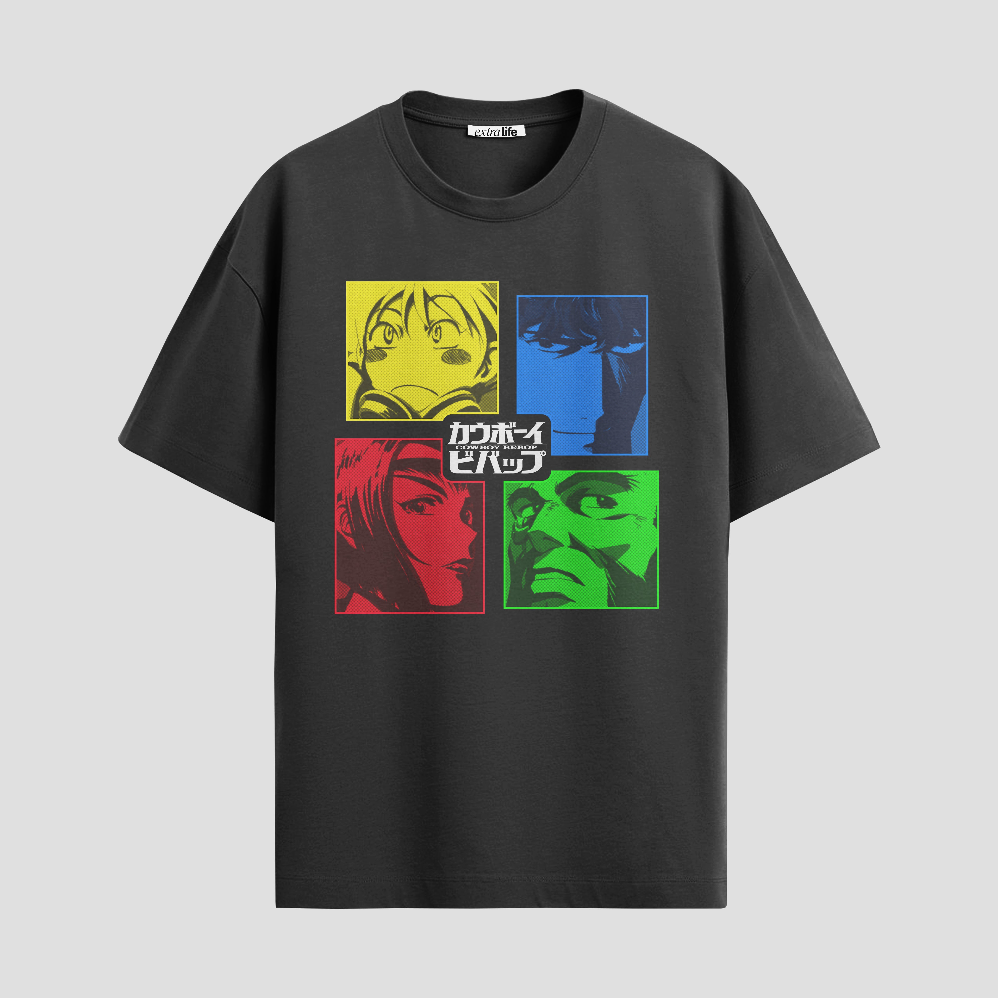 Playera urbana de anime y gaming ExtraLife MX, corte Standard Fit unisex ligero y transpirable en color Deep Black y Pure White, ropa de uso diario para gym y casual.
