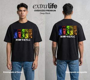Vaqueros del Espacio | Los Rostros del Espacio #00515 - Playera Oversized Premium | Deep Black - Foto en modelo