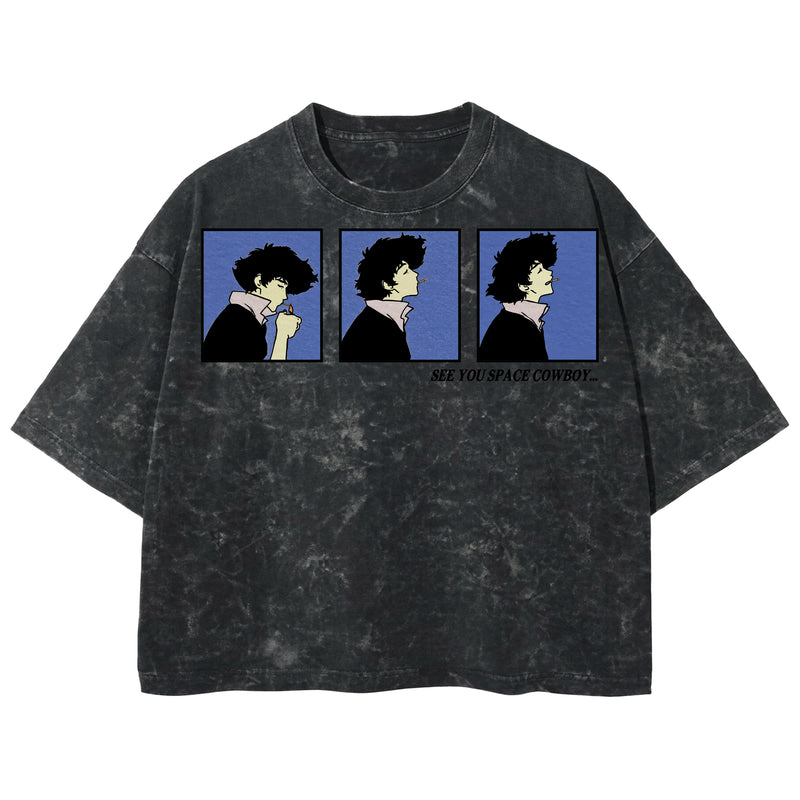Playera streetwear premium de anime y gaming ExtraLife MX, corte boxy deluxe mineral wash heavyweight en color Acid Wash, moda urbana mexicana de culto.