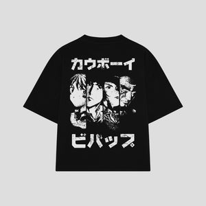 Playera streetwear premium de anime y gaming ExtraLife MX, corte boxy oversized drop shoulder heavyweight en color Deep Black y Off-White, moda urbana mexicana de culto.