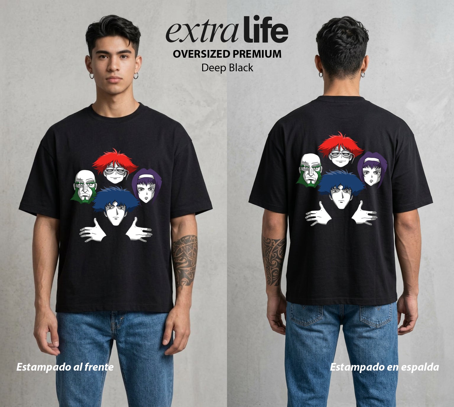 Vaqueros del Espacio | Los Cazadores del Cosmos #00520 - Playera Oversized Premium | Deep Black - Foto en modelo