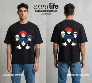 Vaqueros del Espacio | Los Cazadores del Cosmos #00520 - Playera Oversized Premium | Deep Black - Foto en modelo