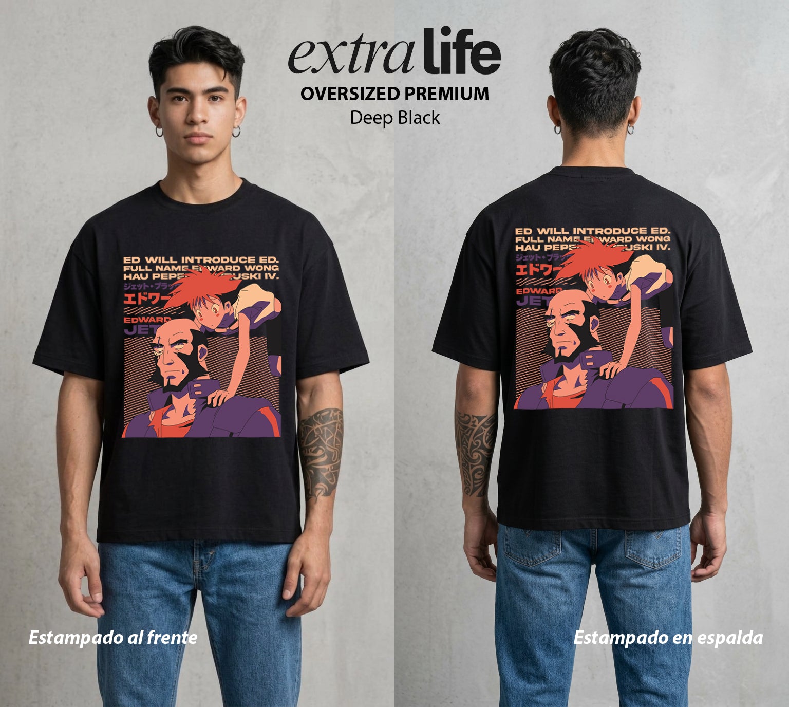Vaqueros del Espacio | Genio e Industria #00521 - Playera Oversized Premium | Deep Black - Foto en modelo