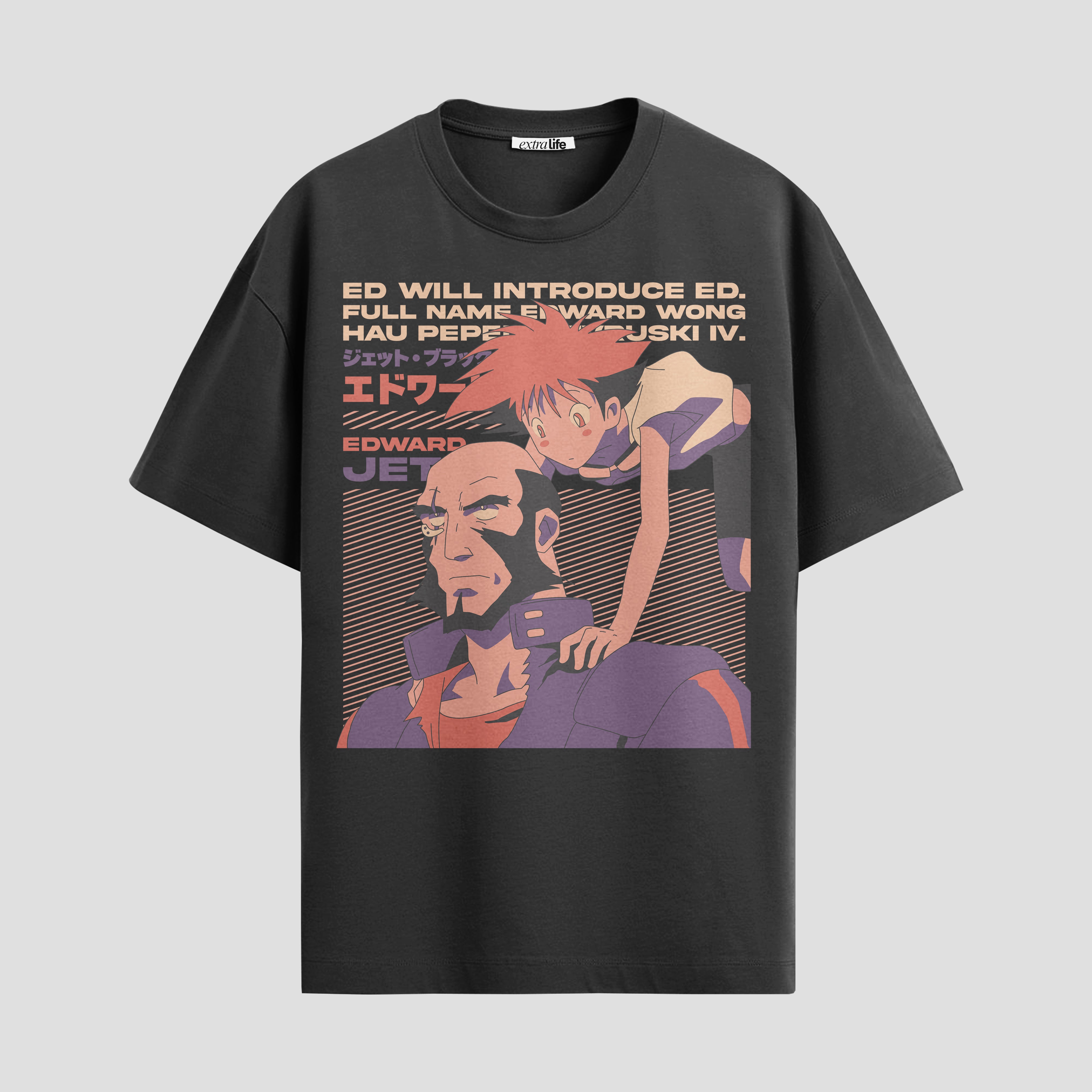 Playera urbana de anime y gaming ExtraLife MX, corte Standard Fit unisex ligero y transpirable en color Deep Black y Pure White, ropa de uso diario para gym y casual.