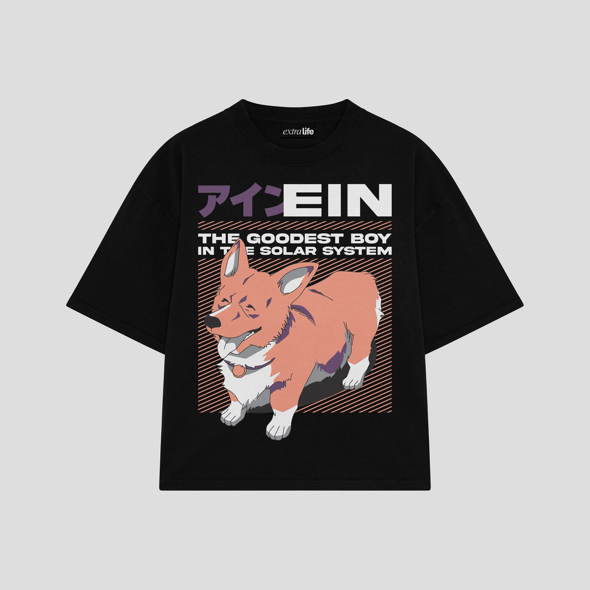 Playera streetwear premium de anime y gaming ExtraLife MX, corte oversized drop shoulder ligero y fresco en color Deep Black y Off-White, moda urbana mexicana de culto.