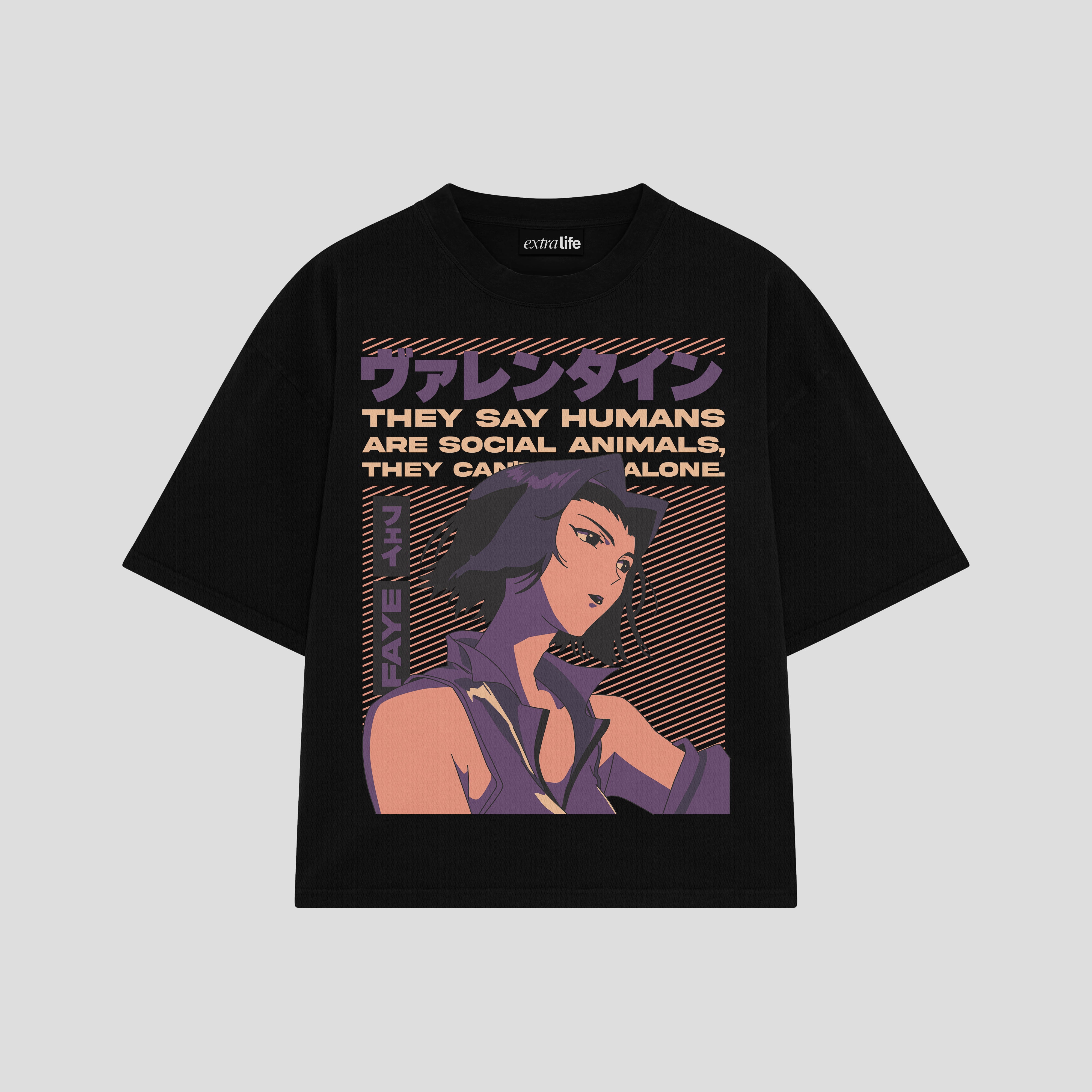 Playera streetwear premium de anime y gaming ExtraLife MX, corte boxy oversized drop shoulder heavyweight en color Deep Black y Off-White, moda urbana mexicana de culto.