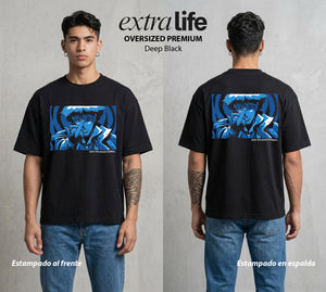 Vaqueros del Espacio | Rebeldía del Cosmos Rebelde #00524 - Playera Oversized Premium | Deep Black - Foto en modelo
