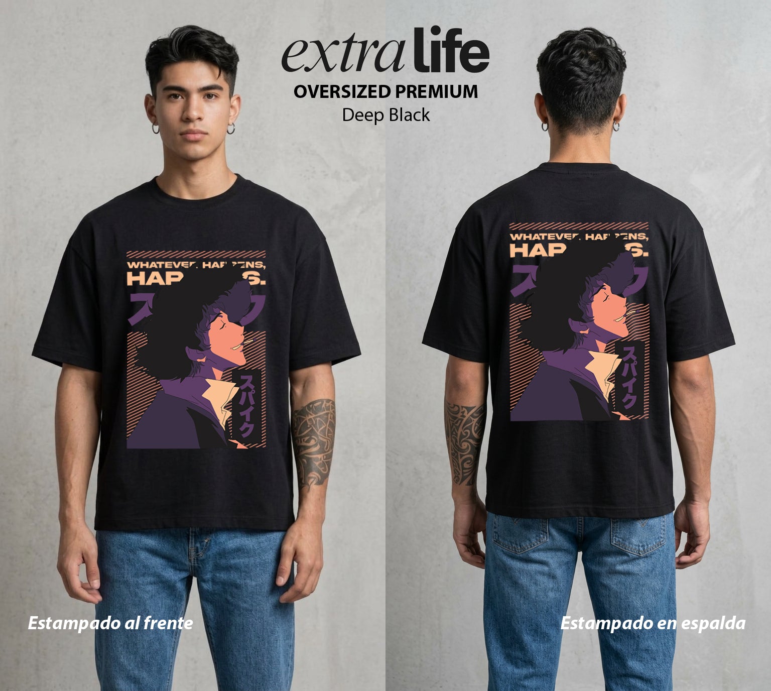 Vaqueros del Espacio | El Jazz y las Patadas #00527 - Playera Oversized Premium | Deep Black - Foto en modelo