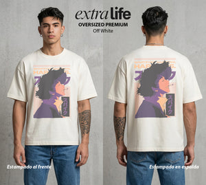 Vaqueros del Espacio | El Jazz y las Patadas #00527 - Playera Oversized Premium | Off White - Foto en modelo