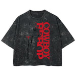 Playera streetwear premium de anime y gaming ExtraLife MX, corte boxy deluxe mineral wash heavyweight en color Acid Wash, moda urbana mexicana de culto.