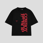Playera streetwear premium de anime y gaming ExtraLife MX, corte boxy oversized drop shoulder heavyweight en color Deep Black y Off-White, moda urbana mexicana de culto.