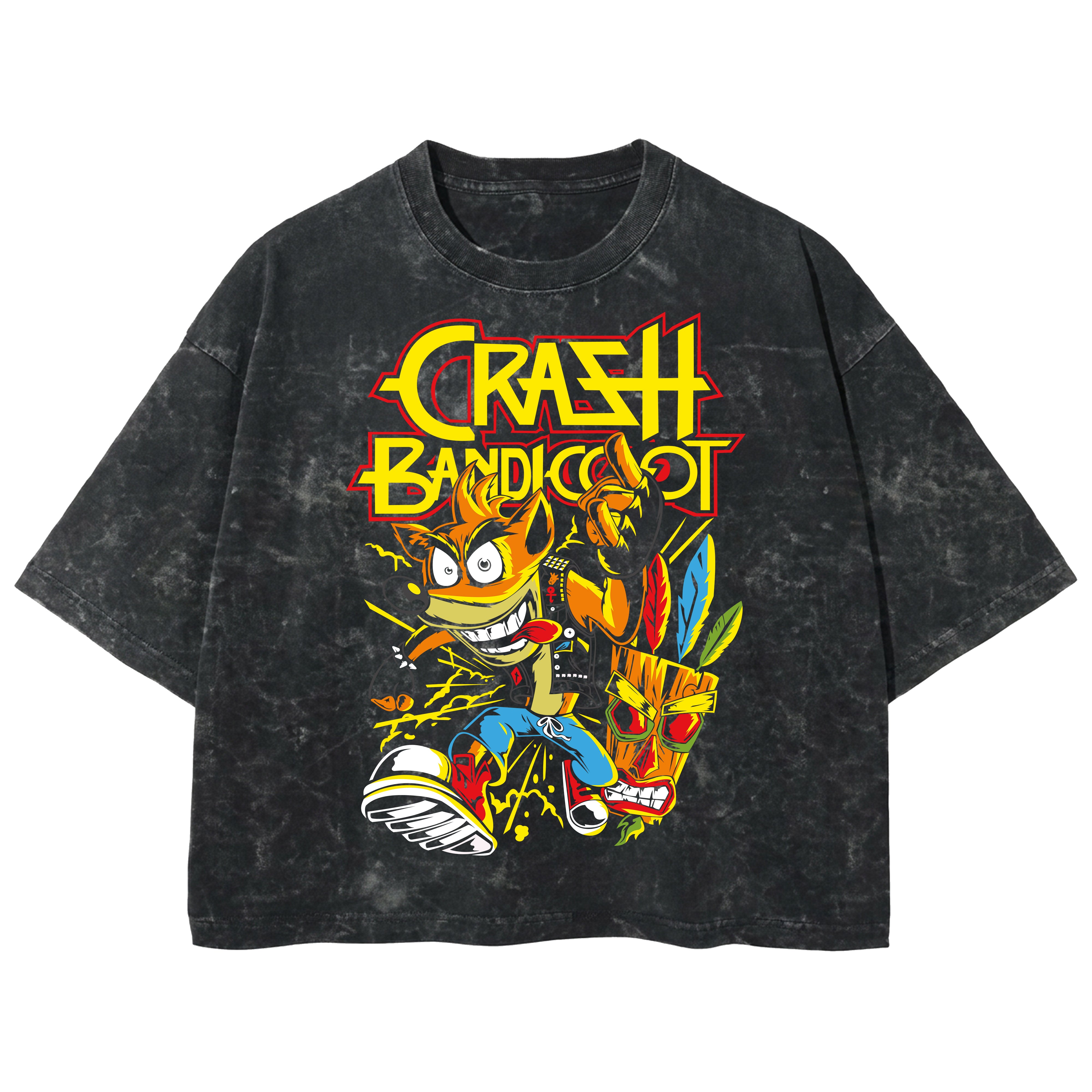 Playera streetwear premium de anime y gaming ExtraLife MX, corte boxy deluxe mineral wash heavyweight en color Acid Wash, moda urbana mexicana de culto.
