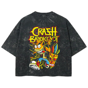 Playera streetwear premium de anime y gaming ExtraLife MX, corte boxy deluxe mineral wash heavyweight en color Acid Wash, moda urbana mexicana de culto.