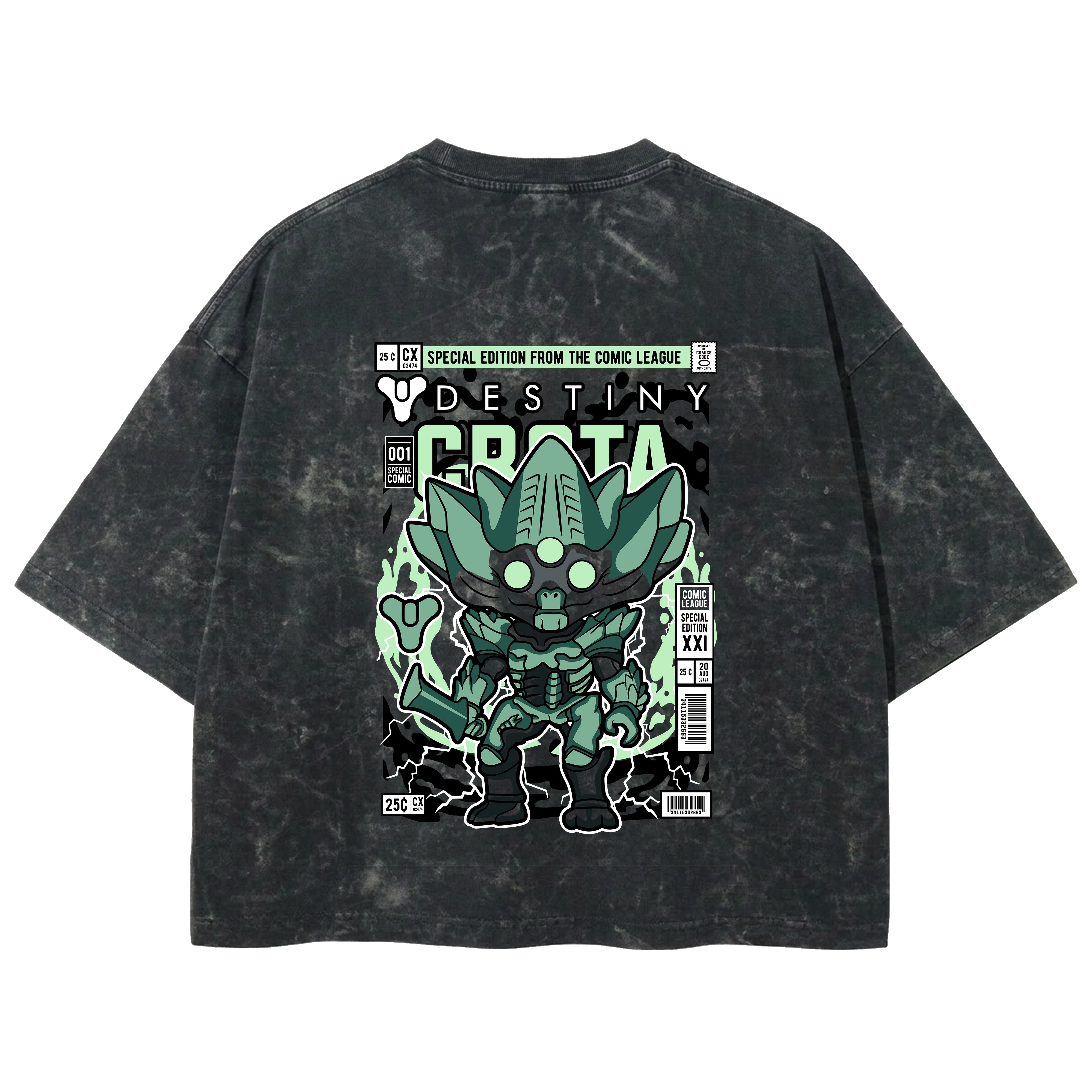 Playera streetwear premium de anime y gaming ExtraLife MX, corte boxy deluxe mineral wash heavyweight en color Acid Wash, moda urbana mexicana de culto.